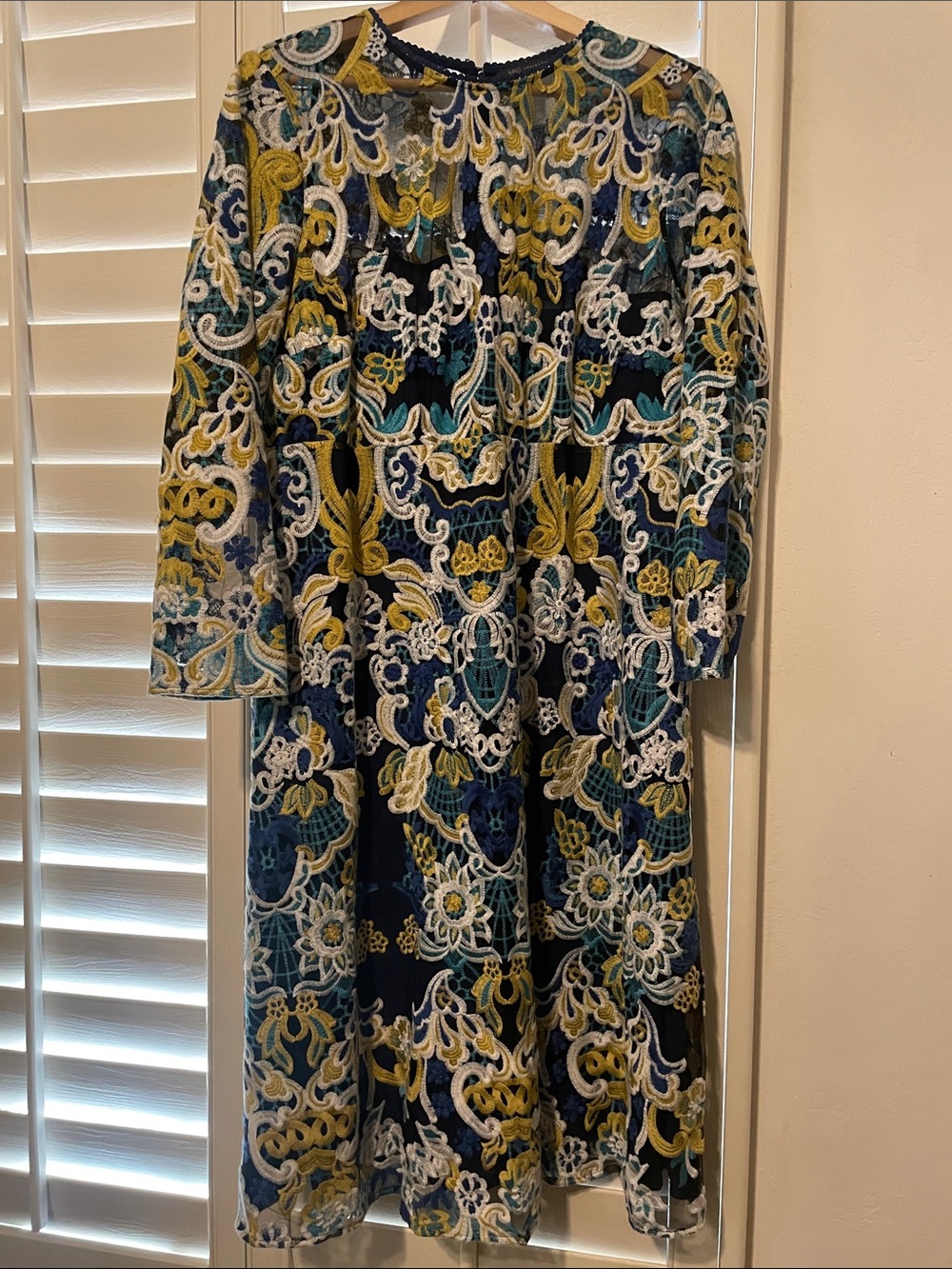 Marks & Spencer Navy Floral Embroidered Long-Sleeve Dress